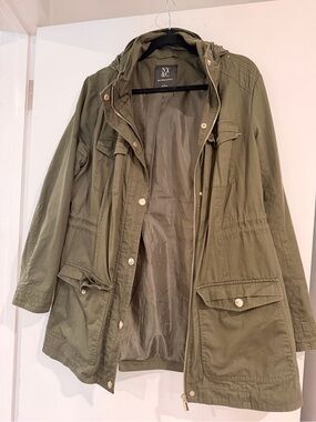 New York & Company Olive Green Utility Trench Coat